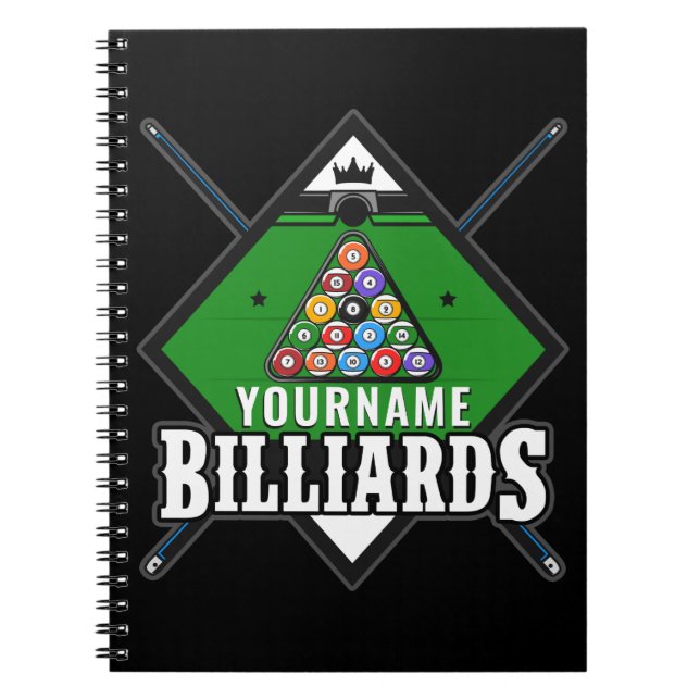 Personalized Billiards NAME Cue Rack Pool Room Notebook (Front)