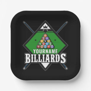 Personalized Billiards NAME Cue Rack Pool Room  Paper Plate