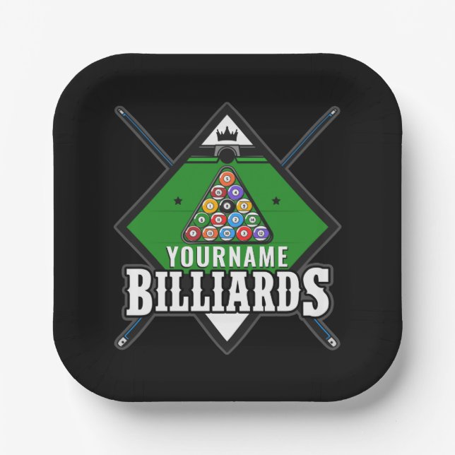 Personalized Billiards NAME Cue Rack Pool Room  Paper Plate (Front)