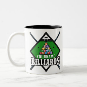 Personalized Billiards NAME Cue Rack Pool Room   Two-Tone Coffee Mug