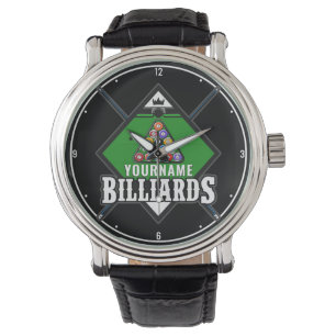 Personalized Billiards NAME Cue Rack Pool Room Watch