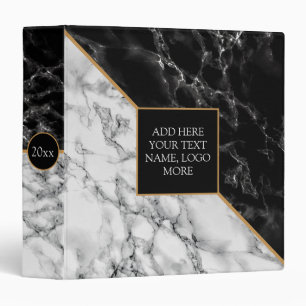 Personalized Binder Black White Marble Custom Text