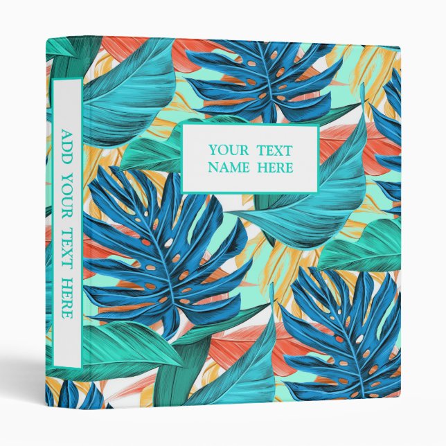 Personalized Binder Your Text - Tropical Leaves (Front/Spine)