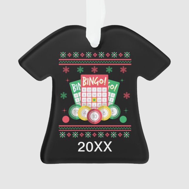 Personalized Bingo Player Ugly Xmas Sweater Ornament (Front)