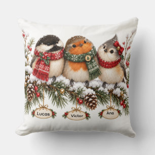 Personalized Bird Family Christmas Ornament Custom Throw Pillow