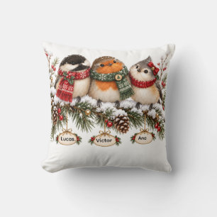 Personalized Bird Family Christmas Ornament Custom Throw Pillow