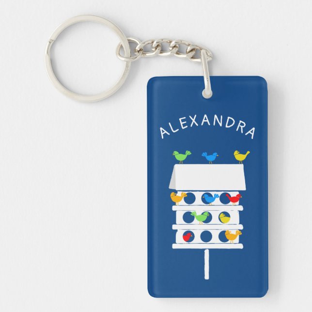 Personalized Bird Hotel Birdhouse Bird Lovers Keychain (Front)