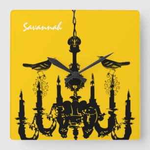 Personalized Bird Mustard Yellow Chandelier Clock