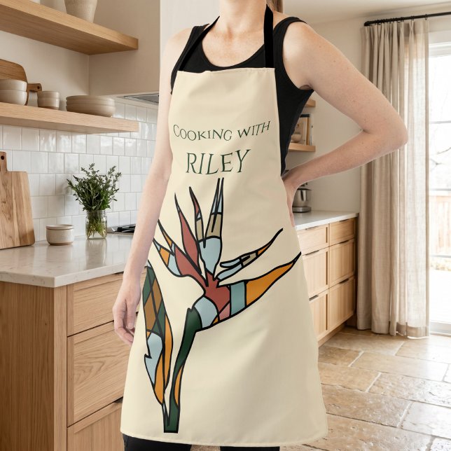 Personalized Bird of Paradise Kitchen Apron (Custom Cooking Name Bird of Paradise Tropical Gift Apron)