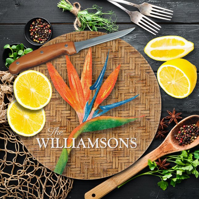 Personalized Bird of Paradise Woven Wicker Pattern Cutting Board (Creator Uploaded)
