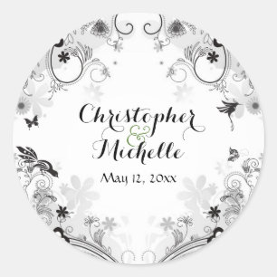 Personalized Birds and Flower Garden Wedding Classic Round Sticker