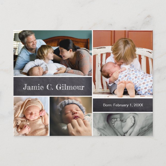 Personalized birth announcement Second baby Photos Postcard (Front)