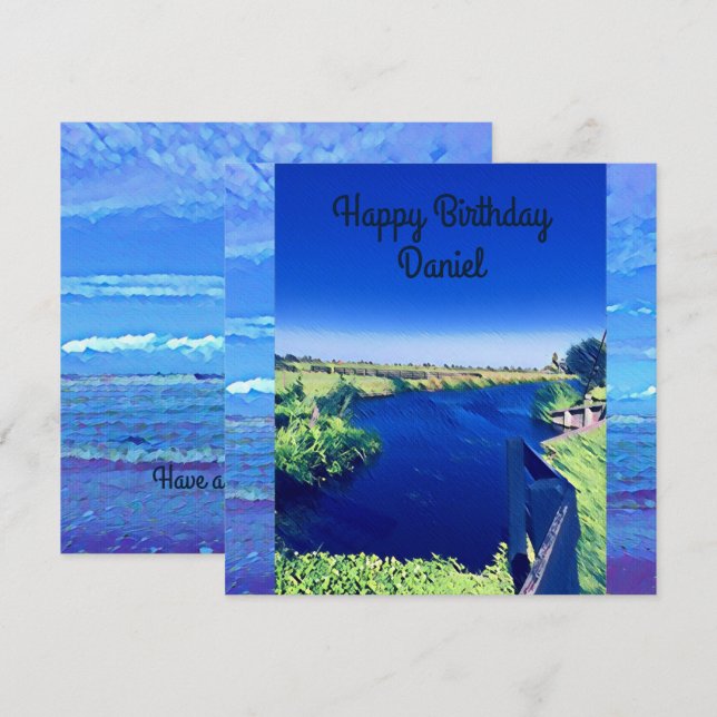Personalized Birth-Day Blue Canal sky Watercolor  (Front/Back)