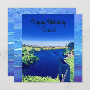Personalized Birth-Day Blue Canal sky Watercolor