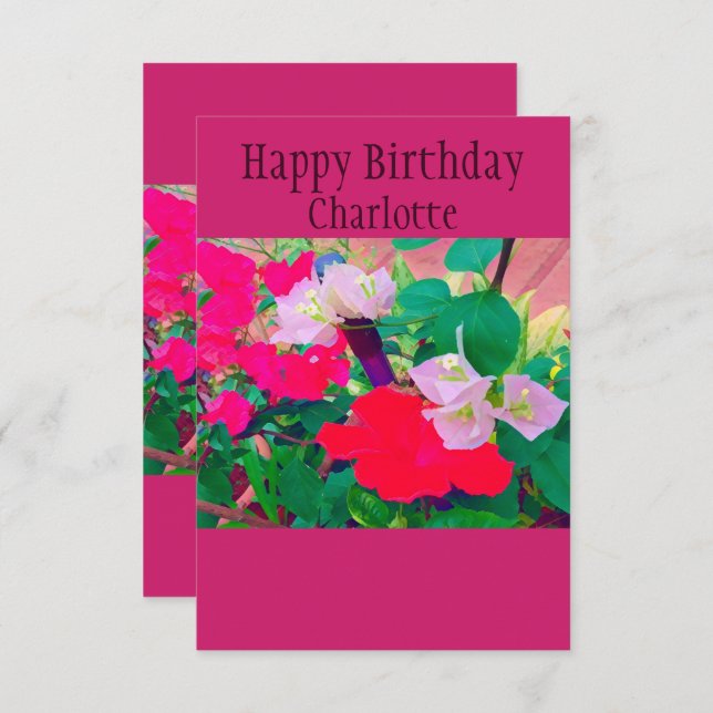 Personalized Birth-Day Red Hibiscus Watercolor Card (Front/Back)