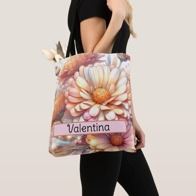Personalized Birth Flower Aster September Tote Bag (Close Up)