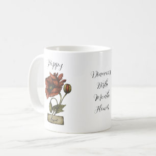 Personalized Birth Flower AUGUST Birthday Poppy Coffee Mug