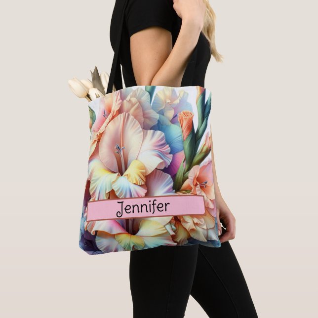 Personalized Birth Flower August Gladiolus Tote Bag (Close Up)
