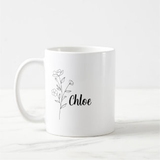 Personalized Birth Flower Ceramic Mug, Custom name Coffee Mug
