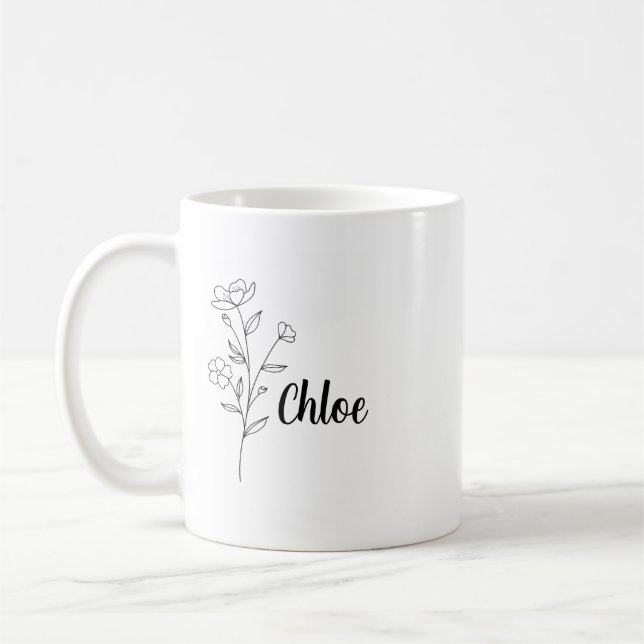 Personalized Birth Flower Ceramic Mug, Custom name Coffee Mug (Left)