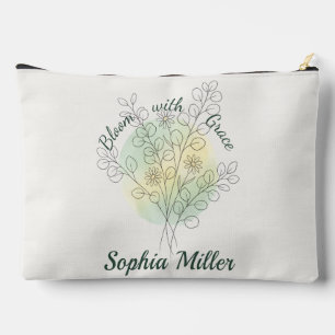 Personalized Birth Flower Custom Name Floral Accessory Pouch