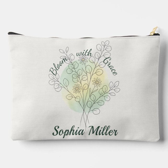 Personalized Birth Flower Custom Name Floral Accessory Pouch (Back)