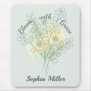 Personalized Birth Flower Custom Name Floral Mouse Pad