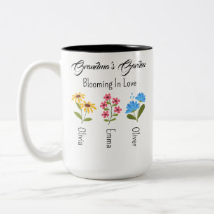 Personalized Birth Flower Gift, Grandma's Garden Two-Tone Coffee Mug