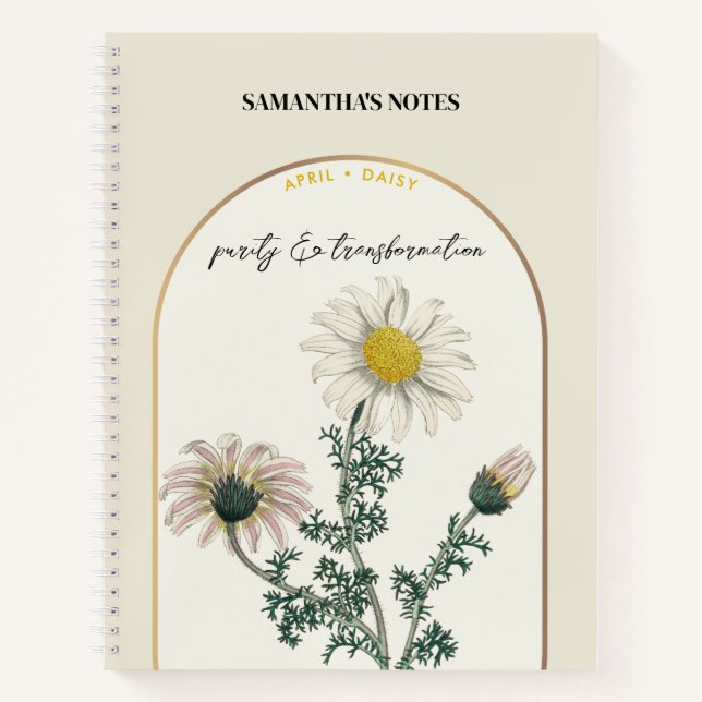 Personalized Birth Flower Month April Daisy Notebook (Front)