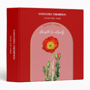 Personalized Birth Flower Month August Poppy Binder