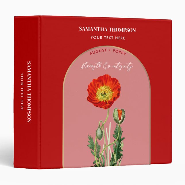 Personalized Birth Flower Month August Poppy Binder (Front/Spine)