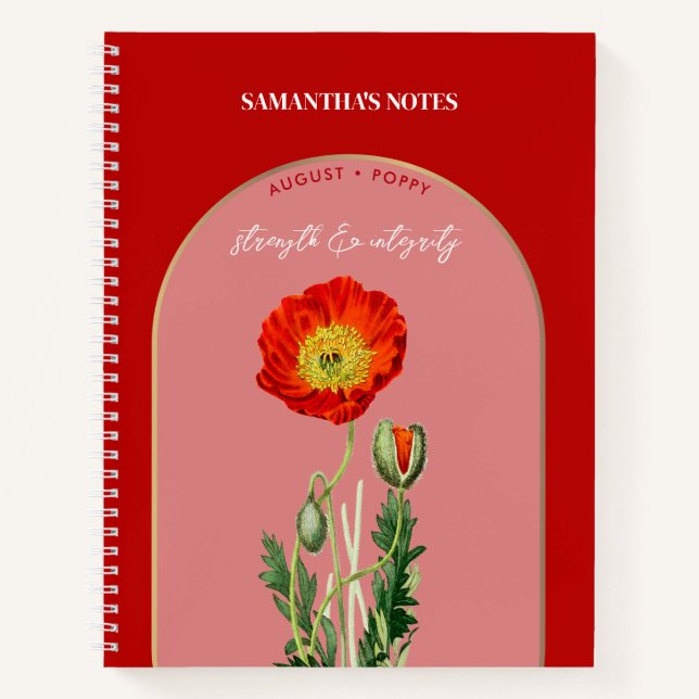 Personalized Birth Flower Month August Poppy Notebook (Front)