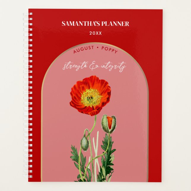 Personalized Birth Flower Month August Poppy  Planner (Front)