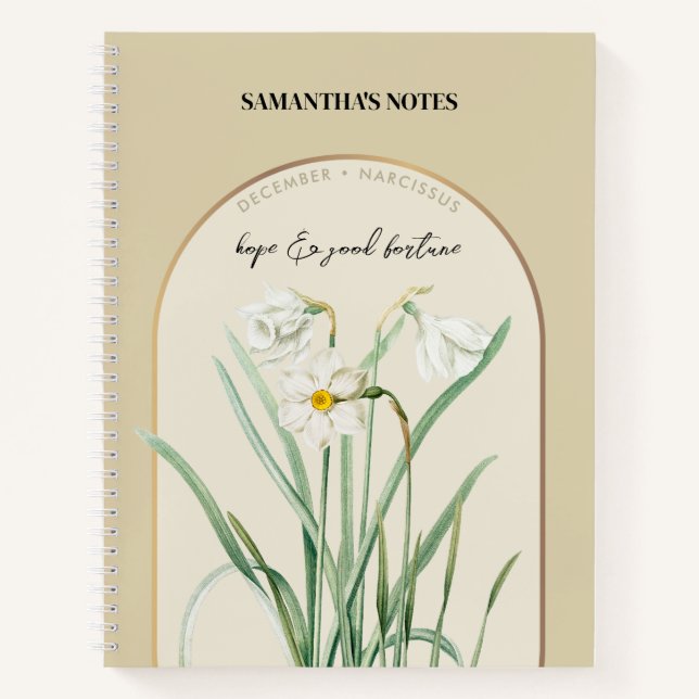 Personalized Birth Flower Month December Narcissus Notebook (Front)