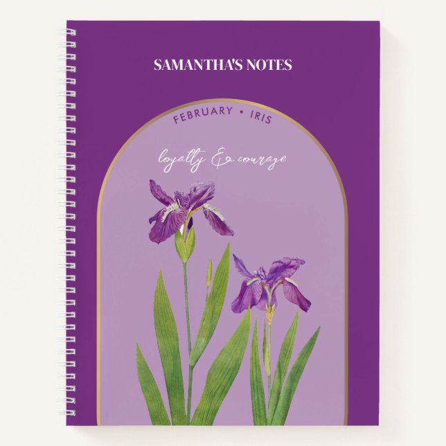Personalized Birth Flower Month February Iris Notebook (Front)