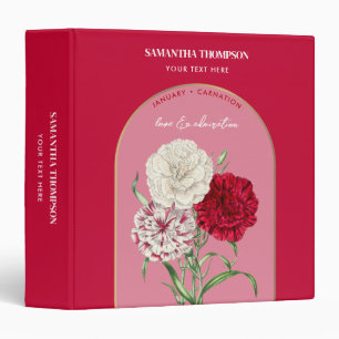 Personalized Birth Flower Month January Carnation  Binder