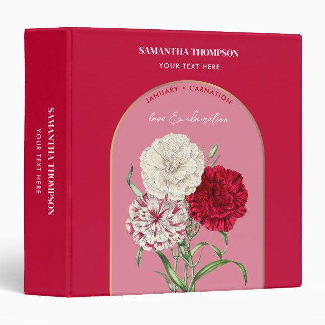 Personalized Birth Flower Month January Carnation  Binder (Front/Spine)
