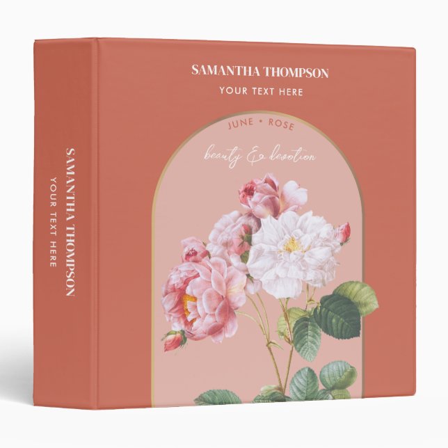 Personalized Birth Flower Month June Rose  Binder (Front/Spine)