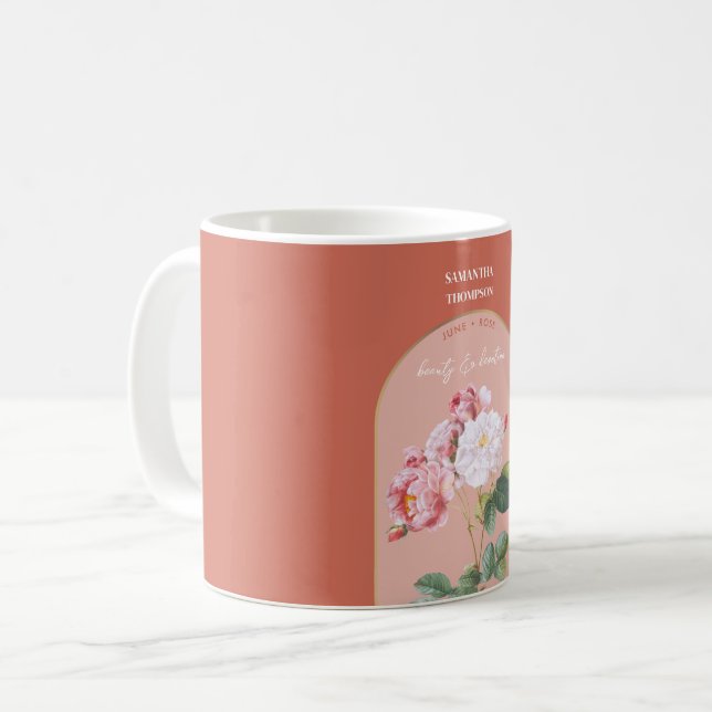 Personalized Birth Flower Month June Rose  Coffee Mug (Front Left)