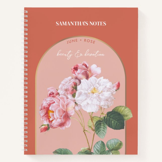 Personalized Birth Flower Month June Rose Notebook (Front)