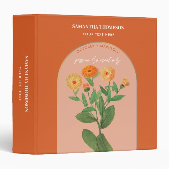 Personalized Birth Flower Month October Marigold Binder (Front/Spine)