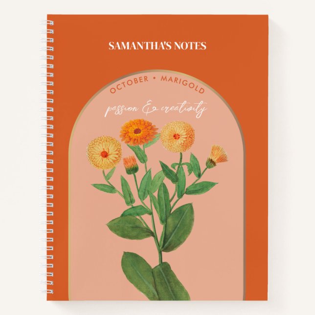Personalized Birth Flower Month October Marigold Notebook (Front)