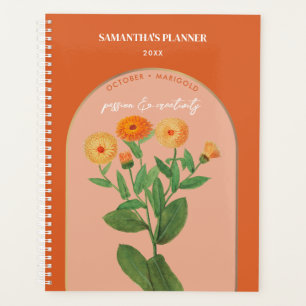 Personalized Birth Flower Month October Marigold  Planner