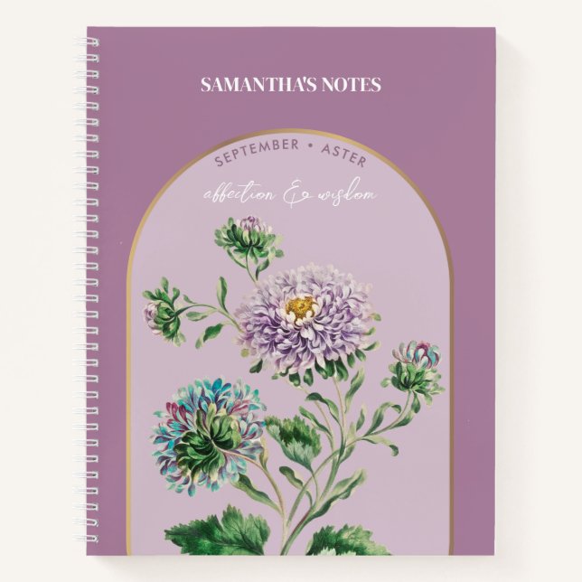 Personalized Birth Flower Month September Aster Notebook (Front)