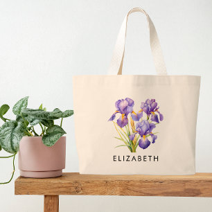 Personalized Birth Month Flower Custom Name Canvas Large Tote Bag