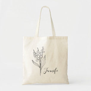Personalized Birth Month Flower Custom Name  Tote Bag