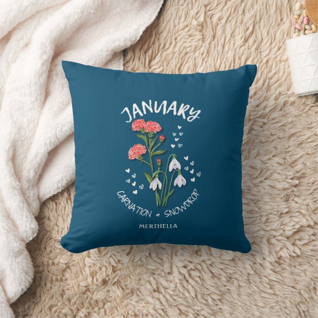 Personalized Birth Month Flower JANUARY Throw Pillow (Blanket)