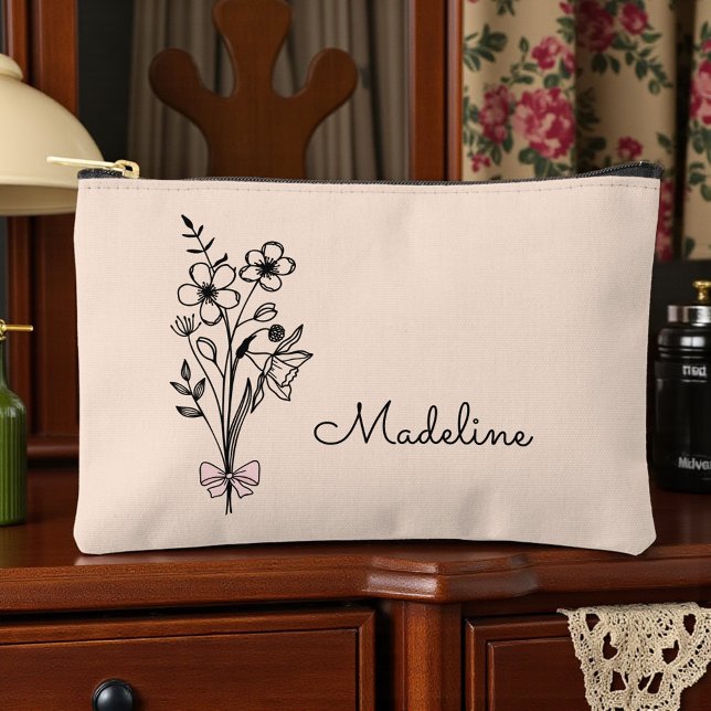 Personalized Birth Month Flower Light Peach Accessory Pouch (Creator Uploaded)