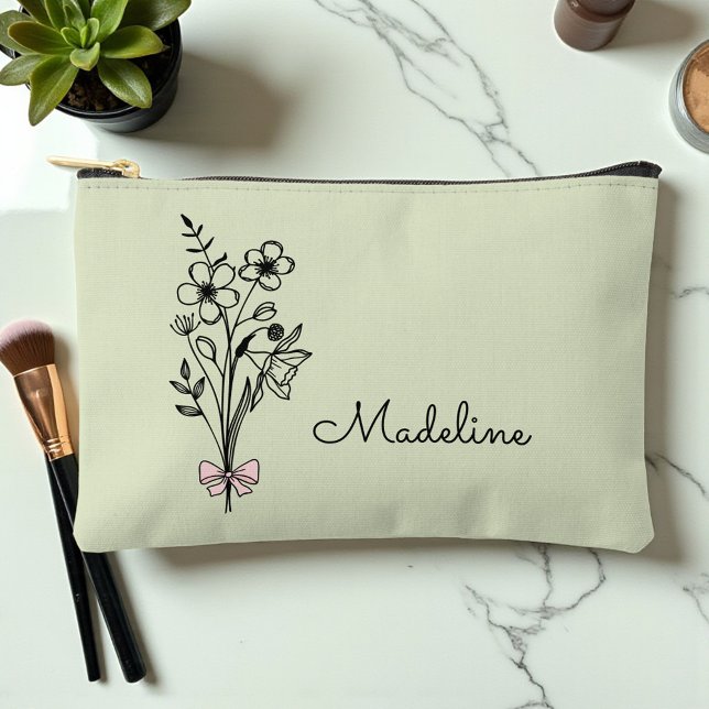 Personalized Birth Month Flower Light Sage Accessory Pouch (Creator Uploaded)