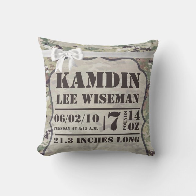 Personalized Birth Pillow Army OCP Camo Uniform (Front)